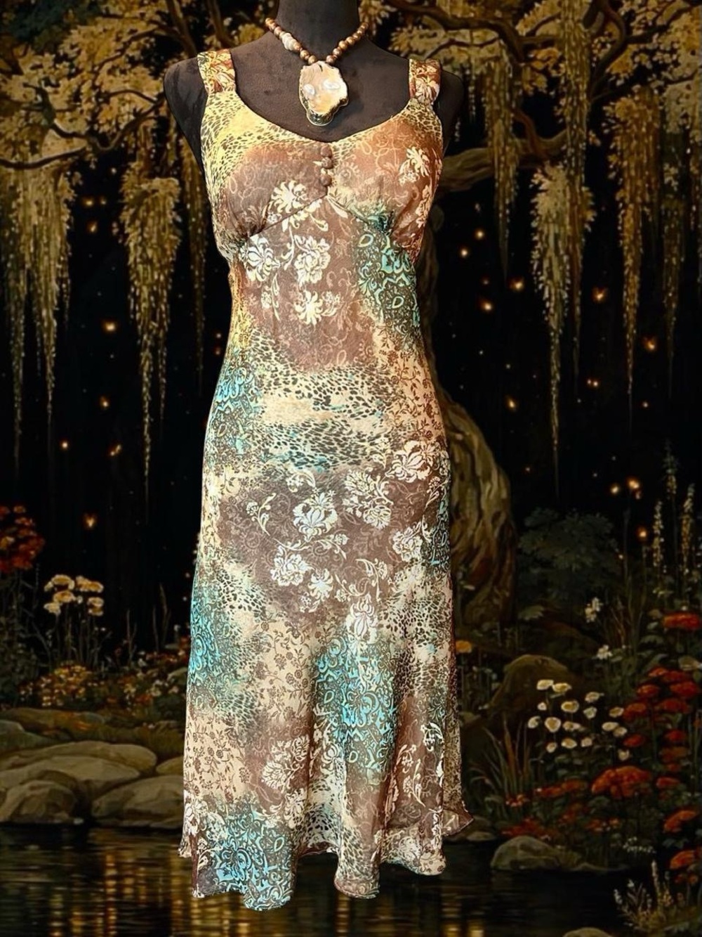 Vintage Madison Leigh Mixed Print Midi Dress // Y2K 90s Whimsygoth